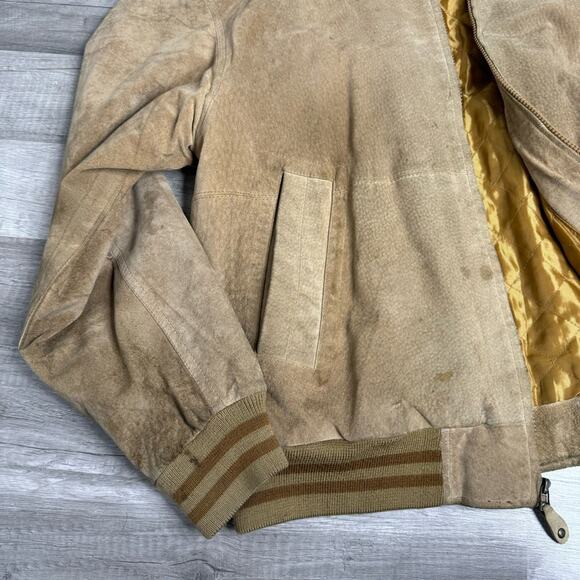 Vintage 90s Distressed Suede Bomber Jacket Grunge Pelle Primo - Picture 11 of 11